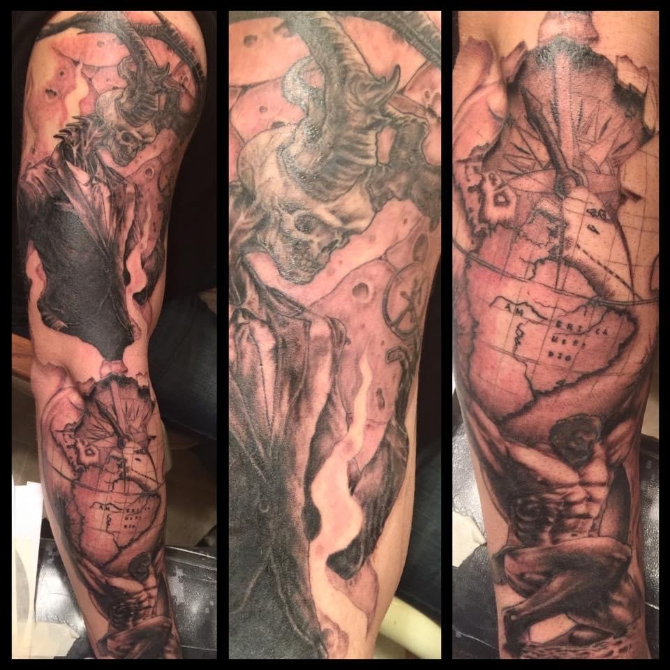 Full sleeve tattoo by Ghost
